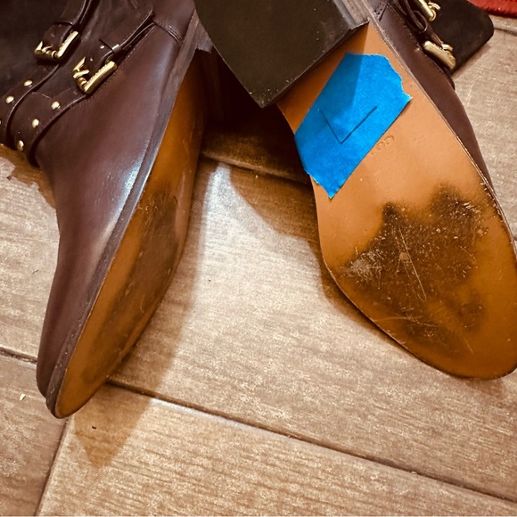 Coach Lillianna Suede & Leather Detail Studded Buckle Boots in Brown (Size 8B) - Picture 5 of 12